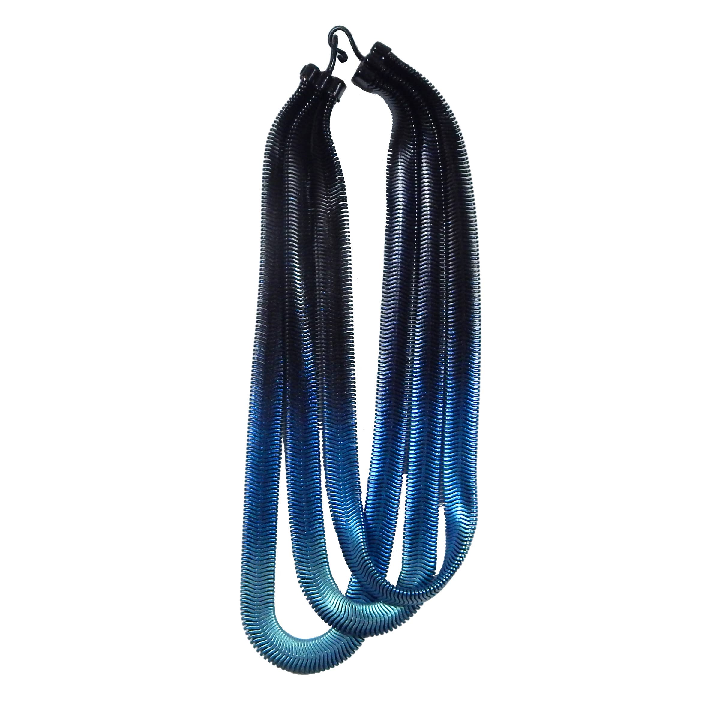 Black with Electric Blue Ice and Green Pearl 16" 3 Strand Fern Chain Necklace for wholesale on Faire1