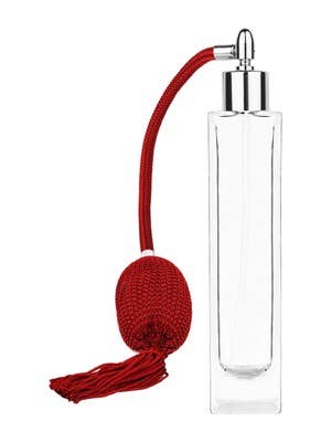 Sleek Clear Glass Bottle with Tasseled Bulb Sprayer - 100ml for wholesale by Best Bottles