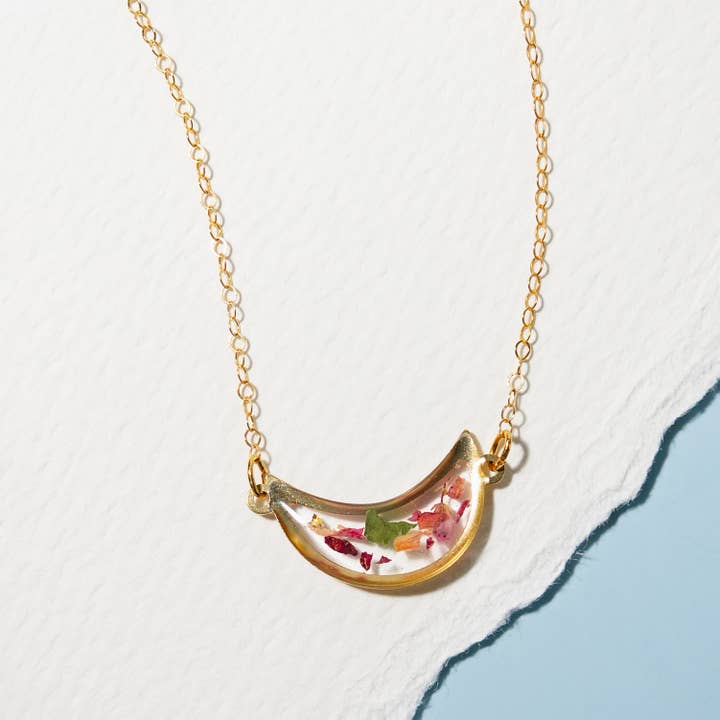 Moon Petal Confetti Gold filled necklace for wholesale by Cameoko