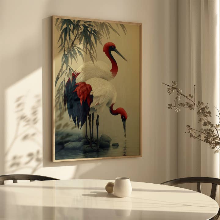 IuliiaArtPrints - Wholesale Art Print - Japandi Wabi Sabi Decor – Two Red-Crowned Cranes Artwork7