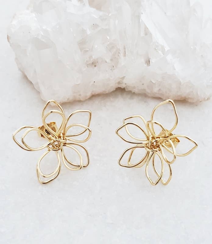 Sosie Designs - Wholesale Stud/Post Earrings - Gold Wire-Wrapped Lotus Studs Earrings3