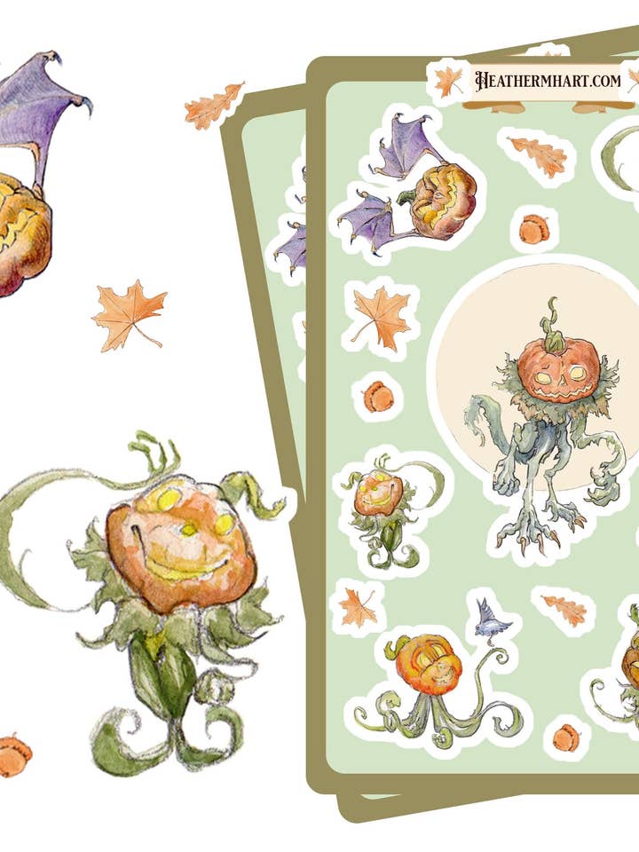 Foglio di Adesivi Creatura Zucca | Adesivi di Halloween Spaventosamente Carini | Adesivi per Pianificatori Autunnali | Arte Autunnale Vintage per la vendita all'ingrosso da parte di Wings of Fantasy