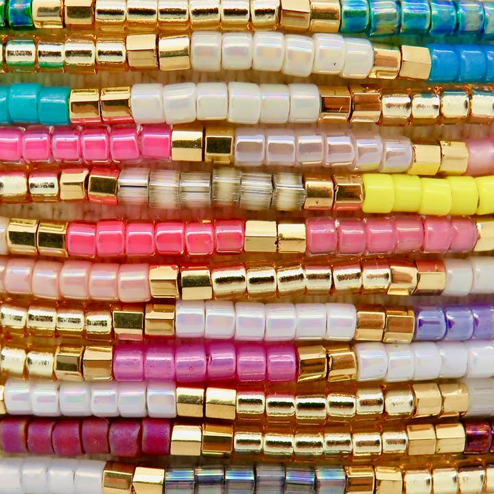 Rosamariposa - Wholesale Beaded Bracelet - Set Of 13 - Dainty 3 Tone Bracelet - 24k Gold Plated4