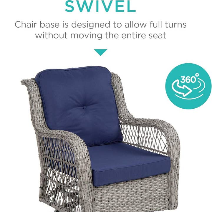 Outdoor Wicker Patio Bistro Set With 2 Swivel Chairs Navy for wholesale on Faire1