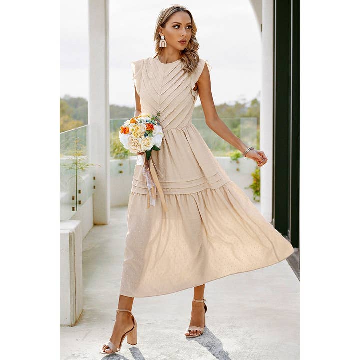 BEIGE Ruffle Solid Willow Smocked Maxi Dress for wholesale on Faire4