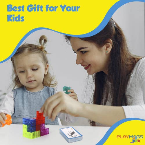 The Toy Group - Wholesale Building Set - Kids - Playmags Brainy with Brainy Challenge Cards, Building Blocks
