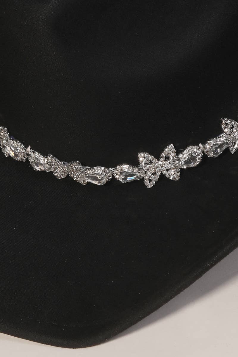 Anarchy Street – Chapéu de cowboy - Mulher por atacado – Chapéu de Cowboy Ocidental com Alça de Flores e Pedras Preciosas4