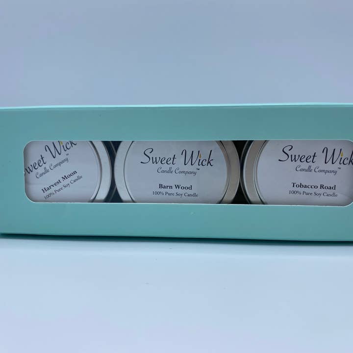 Sweet Wick Candle Company - Wholesale Reiskaarsen - Mannelijke Sweet Wick Tin Set