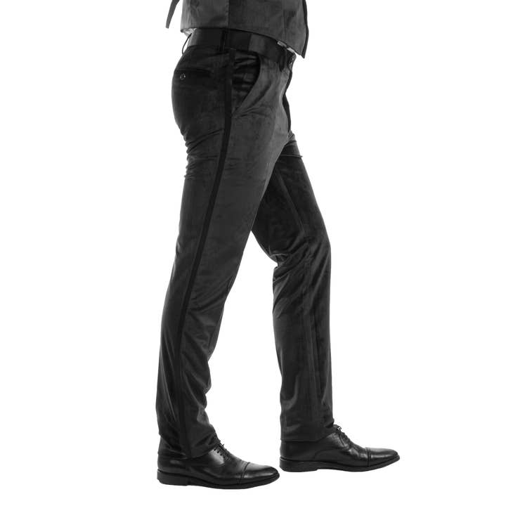 Sophisticated Noir: The Black Velvet Dress Tuxedo Pants for wholesale on Faire
