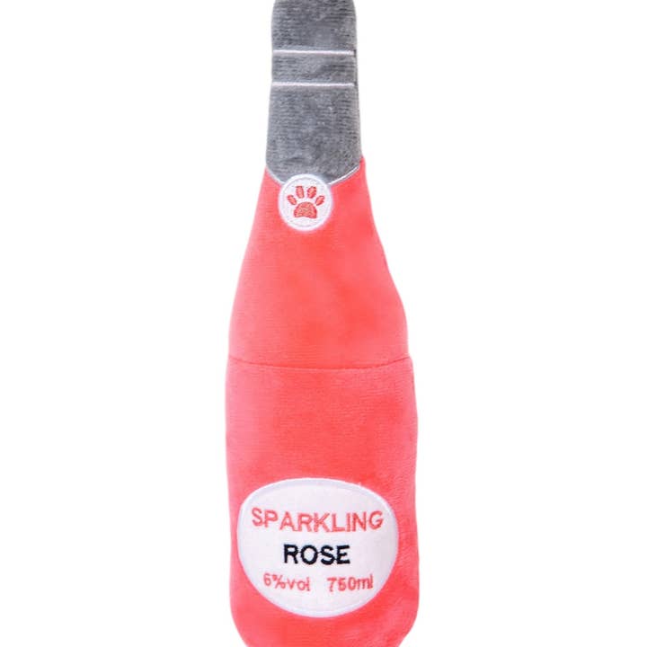 Pawty Pups Plüschspielzeug in Form einer prickelnden Roséwein-Flasche für Hunde für den Großhandel von Glow Pups