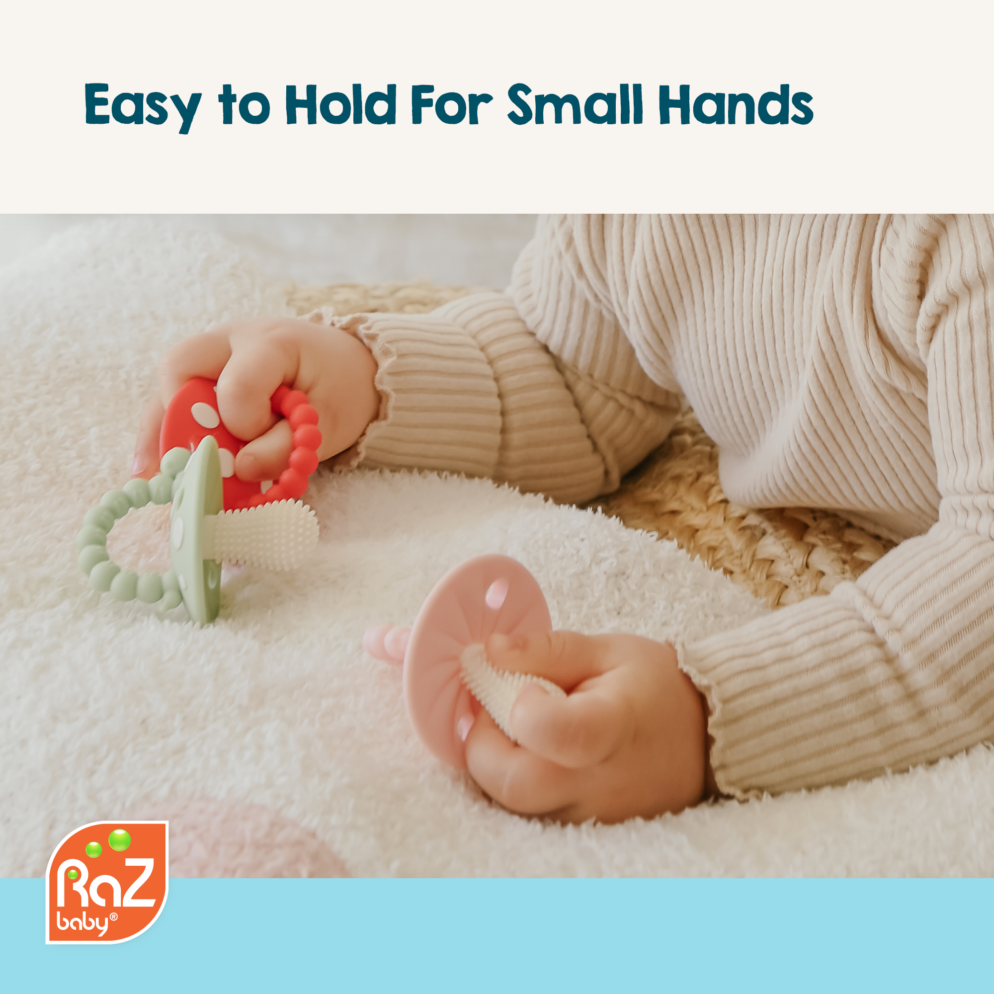 RaZbaby - Wholesale Teether (Not Clip-On) - Baby - Chompy Mushroom Silicone Teether - 2PK4