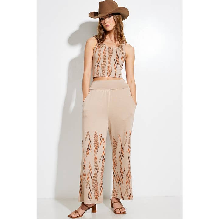 Set crop top con stampa geometrica e pantaloni maxi per la vendita all'ingrosso da parte di Phil Love