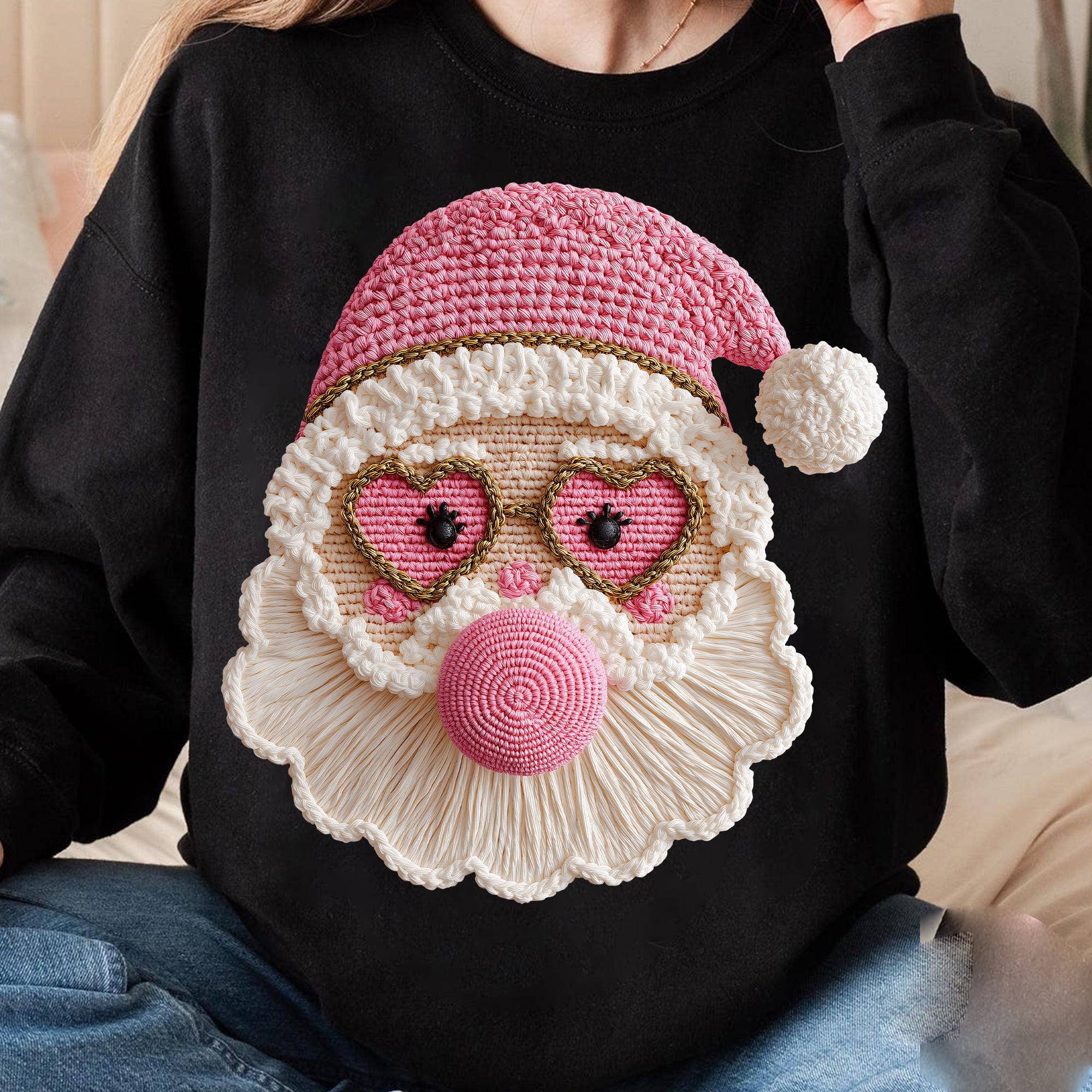 NVC Ecommerce LLC - Vente T-shirt à imprimés – femme - Chemise en faux crochet de Noël tendance, T-shirt rétro en crochet de fil3