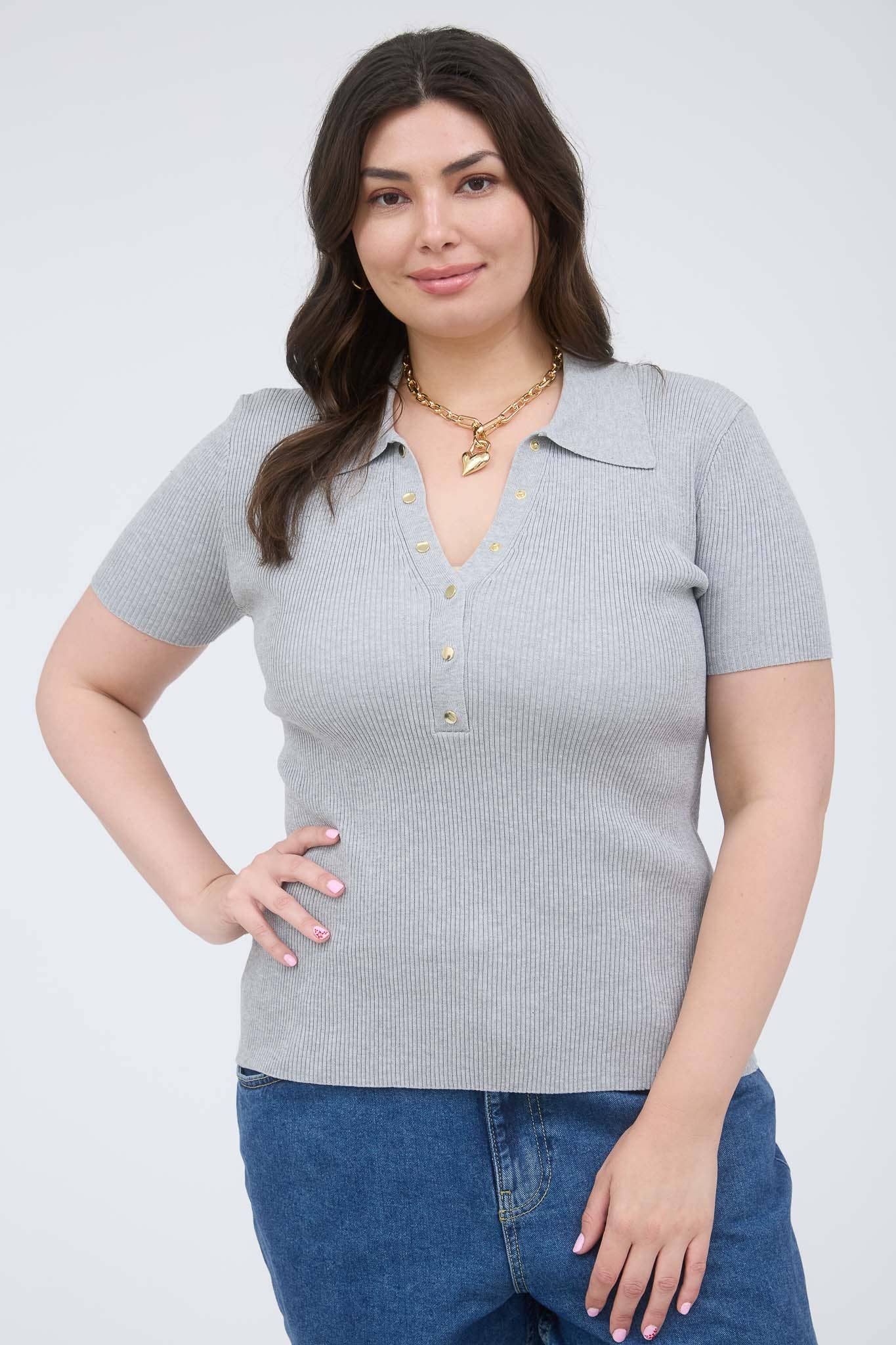 The Workshop Studio - Wholesale Knit Top - Women's - PLUS GOLD SNAP BUTTON SWEATER KNIT POLO3