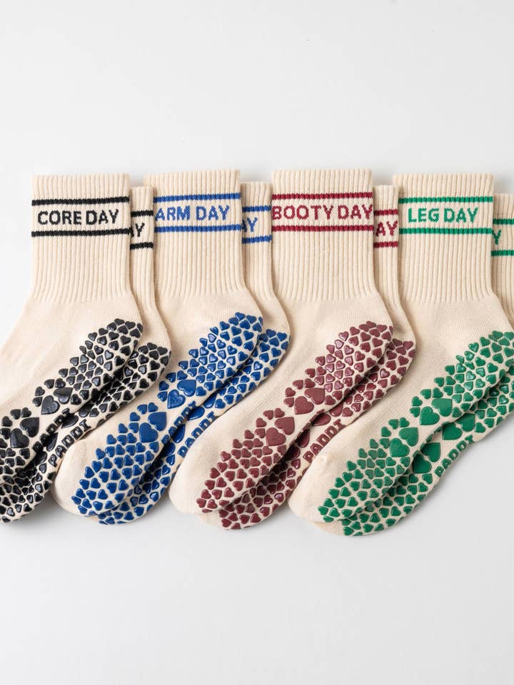 4 Pack Bundle - Days of the week Pilates Grip socks for wholesale by Paddi Studio