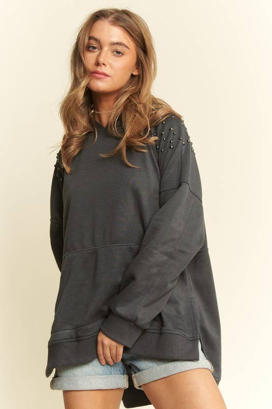 JADE BY JANE - Vendita all'ingrosso Felpa con cappuccio - Donna - FELPA CON CAPPUCCIO E BORCHIE JJT50441