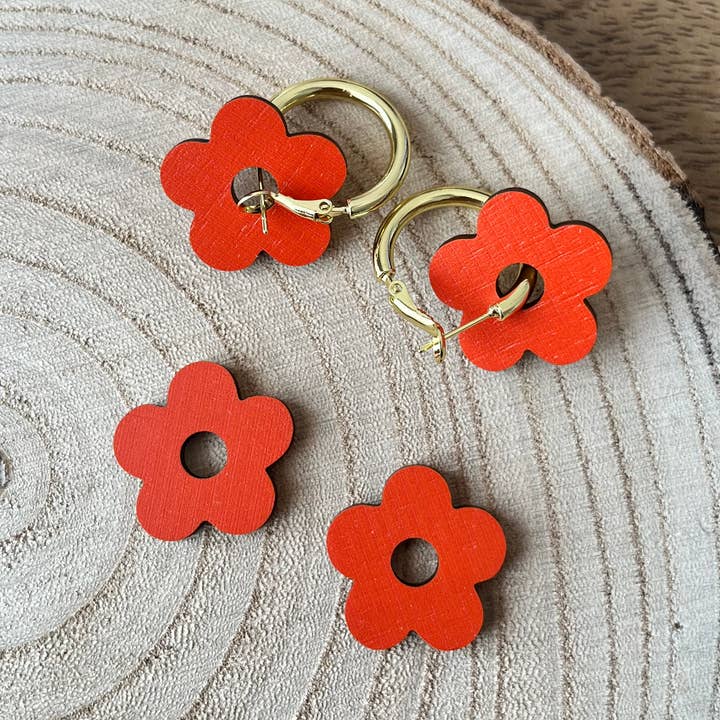 Boho Babe ~ Red Floral Hoop Earrings for wholesale by Soul and Style