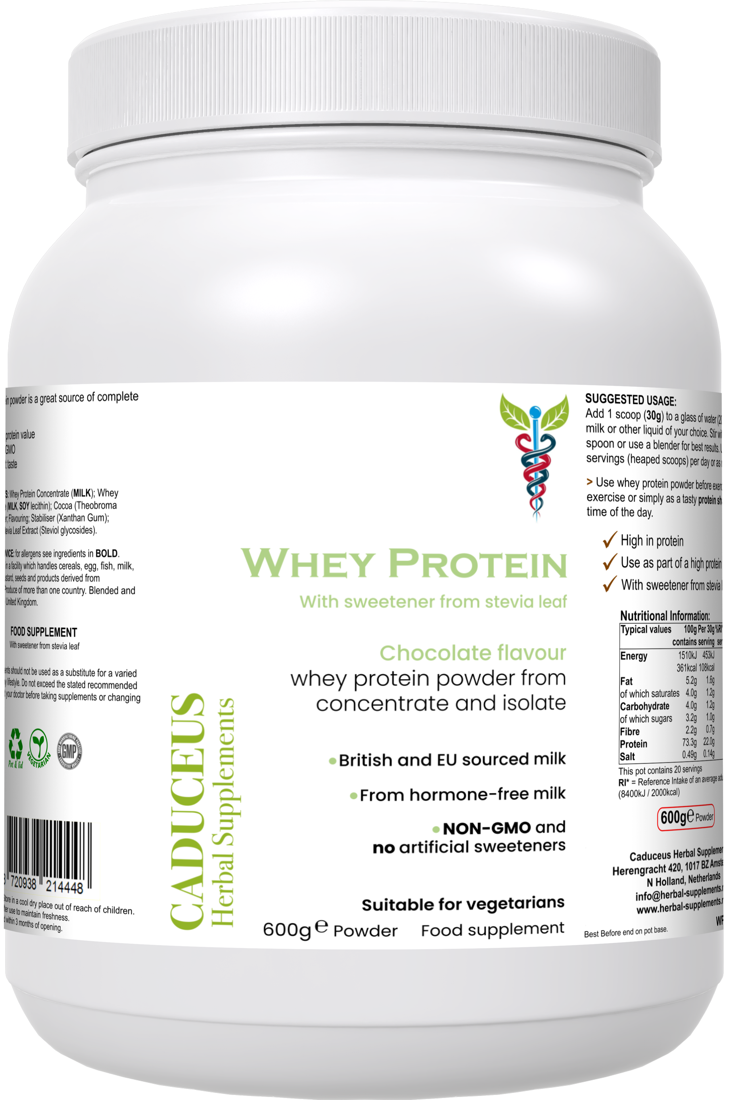 CADUCEUS kruidenapotheek - Wholesale Protein/Superfood Powder - Whey Protein made from whey concentrate and isolate (chocolate flavour)3