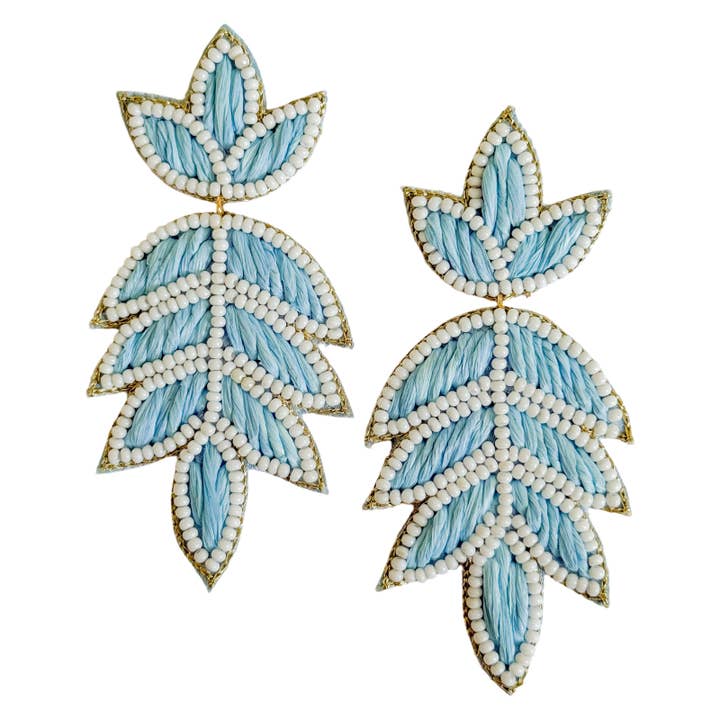 Lilly Raffia Earrings | White & Carolina Blue for wholesale by Gaby & Grace