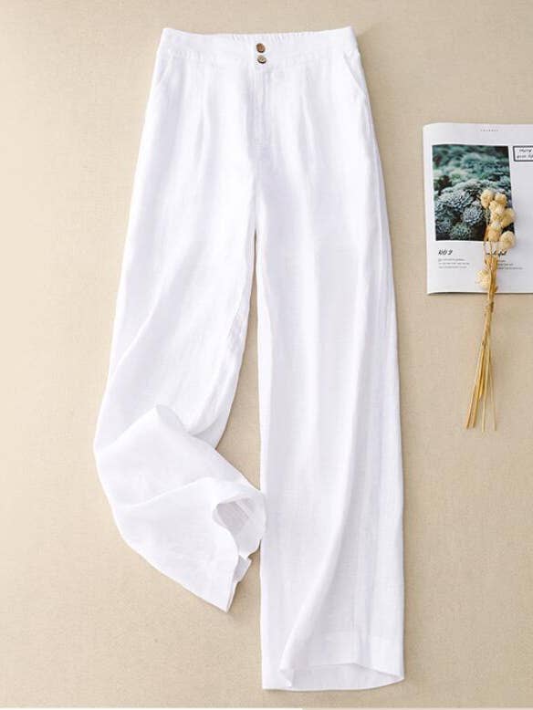 Whisper Mint - Wholesale Pants - Women's - Linen wide-leg pants casual pants slim versatile linen pants