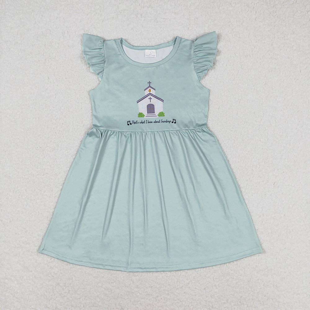 Aier Wholesale - Wholesale Dress - Kids - Baby Girls Church Flutter Sleeve Knee Length Dresses0
