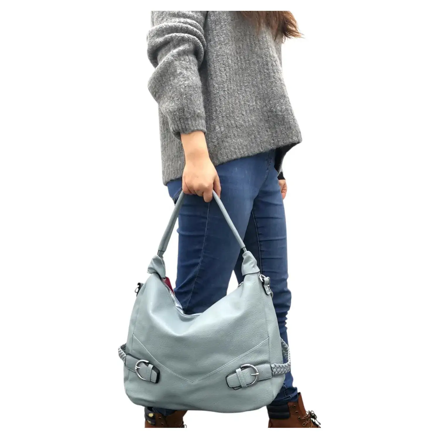 Superbia – Engroshandel Skuldertaske – til kvinder – Stor Slouch Taske med Flet- og Spændedetaljer-A911502