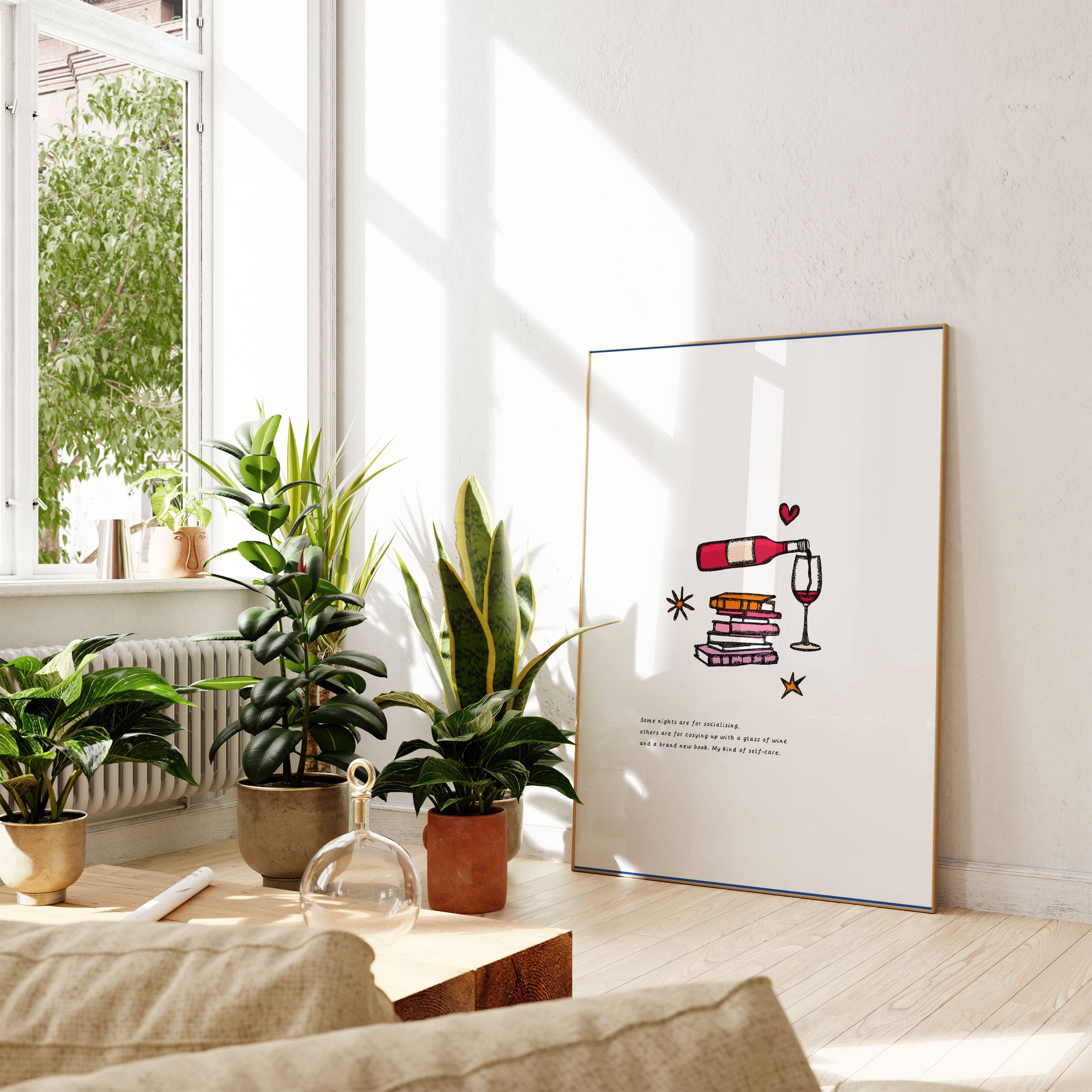 Freya Niamh - Wholesale Art Print - Wine & A Good Book Art Print, Lifestyle Art2