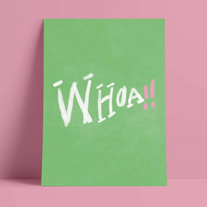 Whoa!! Druck - Grün, Weiß, Rosa Kunstdruck für den Großhandel von Orla and the Gang