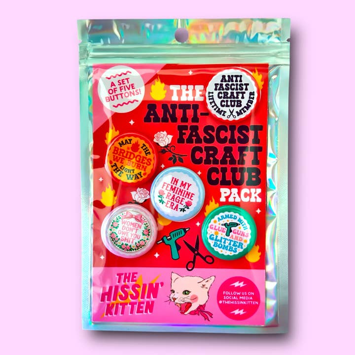 The Hissin' Kitten - Wholesale Lapel Pin/Button - The Anti-Fascist Craft Club Pack (Buttons or Magnets!)1