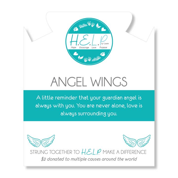H.E.L.P – Pulseira com pendente por atacado – Pulseira de Caridade Ágata Azul Claro com Asas Angel Wings Charm1