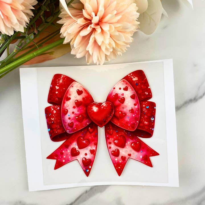 Lazo de Corazones Rojos | Calcomanía DTF UV de 4" para venta al por mayor de HKS Custom Designs