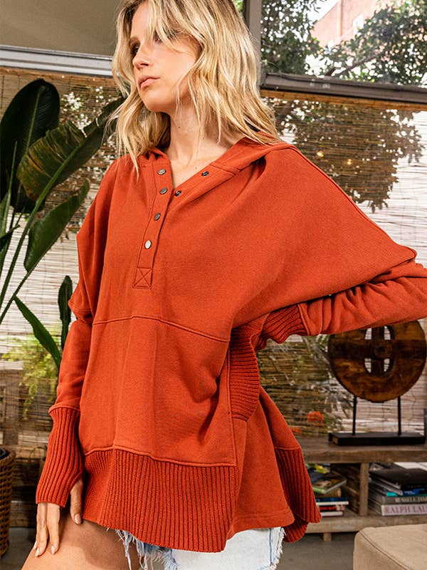 BUCKETLIST - Wholesale Hoodie - Women's - IT1160B French Terry Oversized Solid Hoodie Top