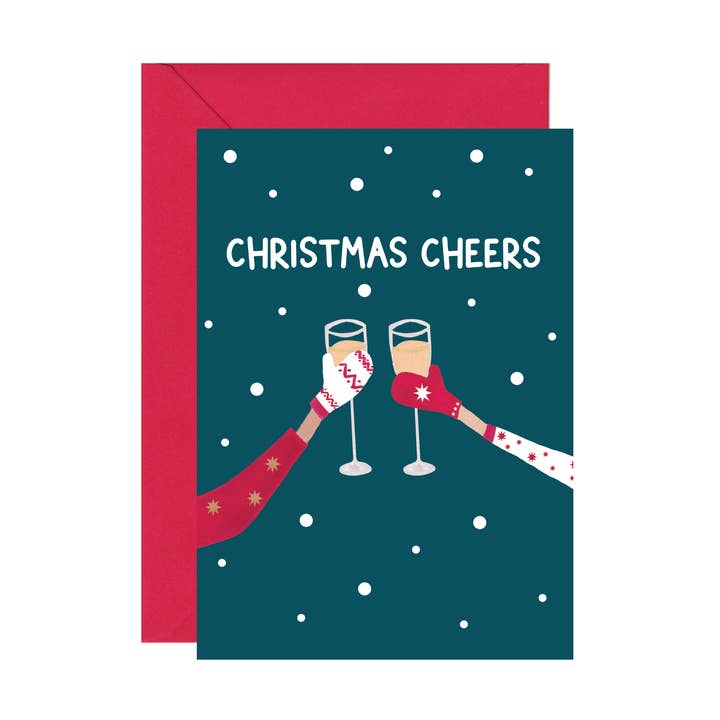 Christmas Cheers Prosecco-Weihnachtskarte für den Großhandel von Charlotte Farr Illustrations
