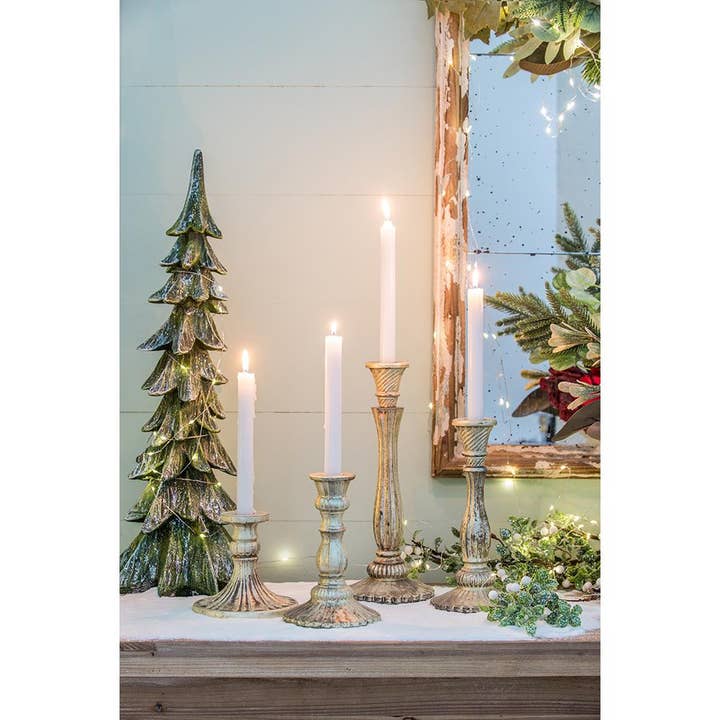 A&B Home Group Inc. - Wholesale Christmas Decoration - D4x9"H Burnt Mercury Glass Taper Candle Holder - Gold8