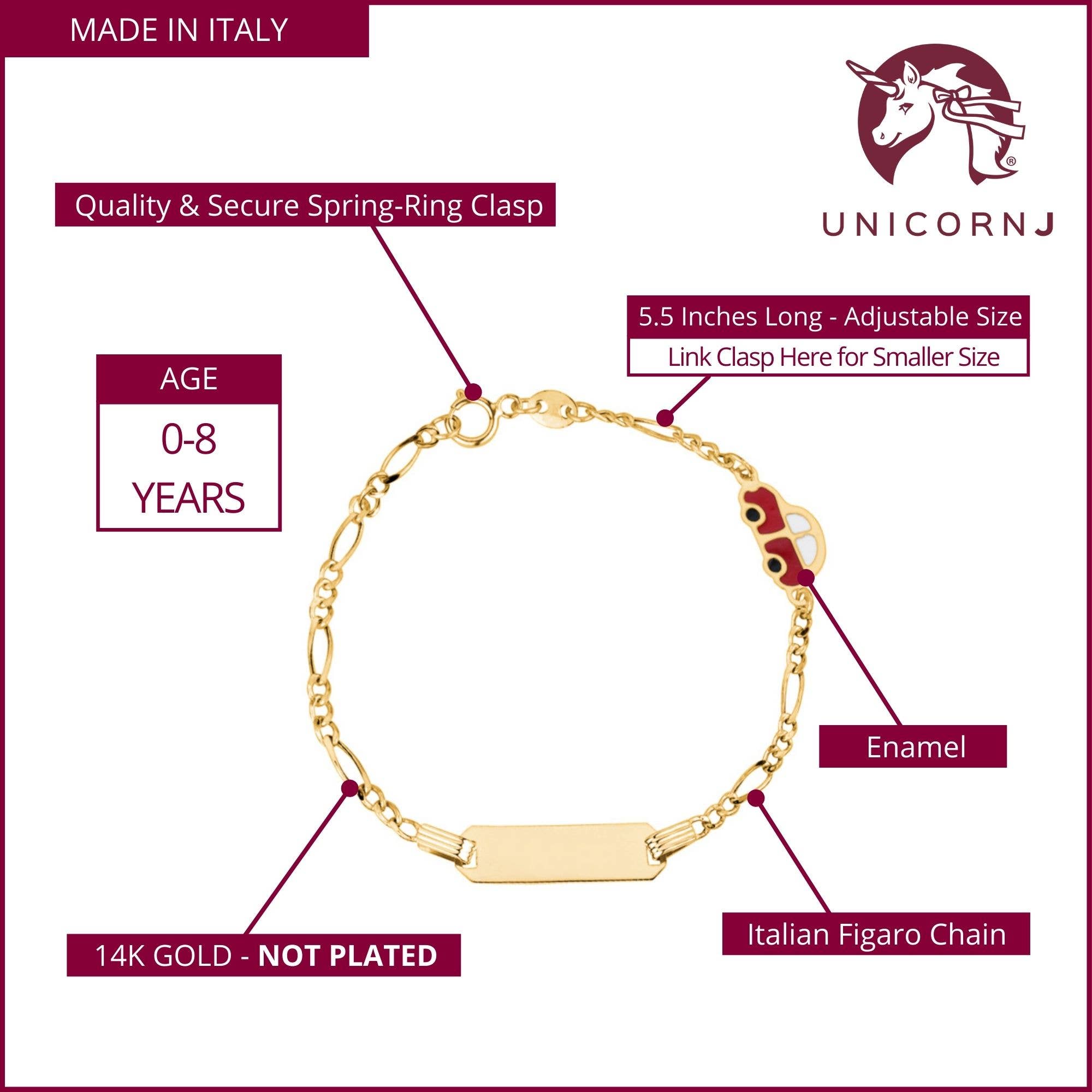 Massete - Vente Bracelets maillon et chaîne - Bracelet d'identification en or 14 carats à graver pour filles garçons enfants Baby Figaro13