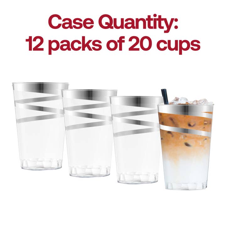 Smarty had a Party - Wholesale Disposable Cup - 12 oz. Clear with Silver Swirl Plastic Tumblers - 240 pcs3