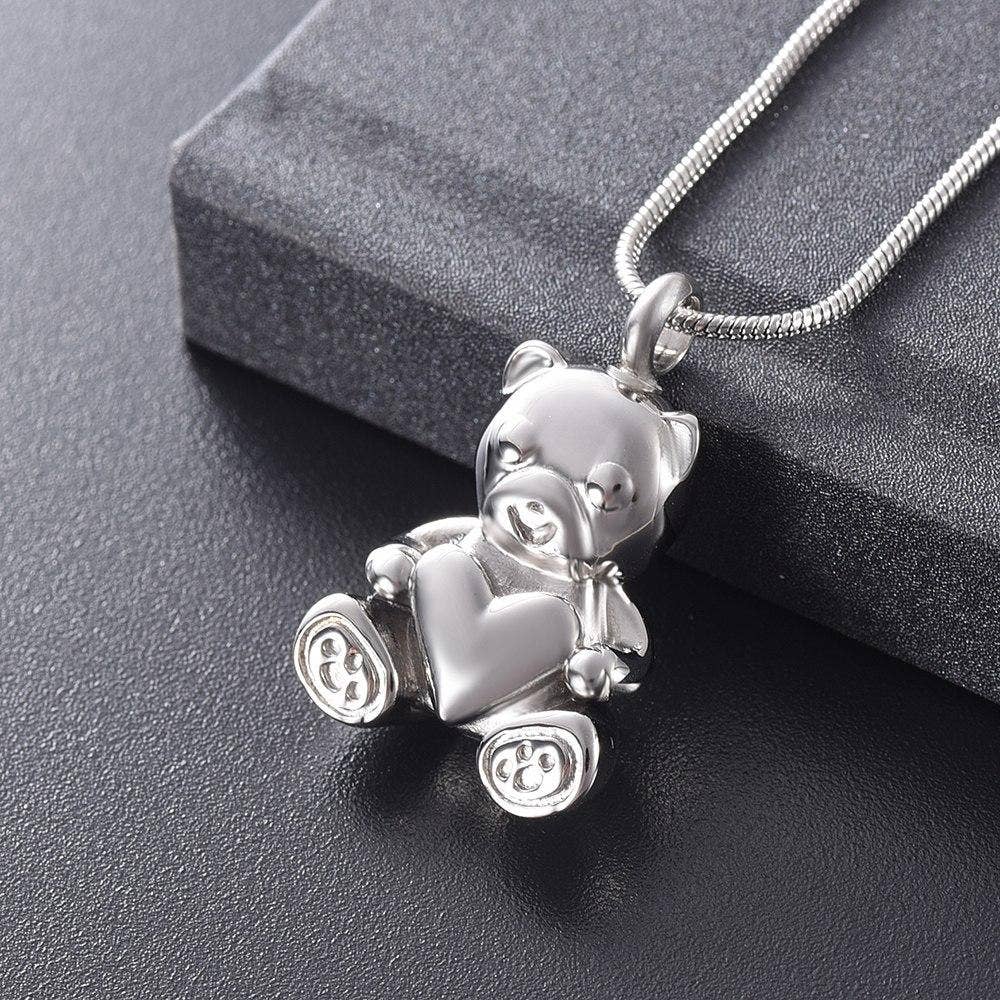 Cherished Emblems - Wholesale Pendant/Charm Necklace - Cute Teddy Bear With Heart Cremation Urn Necklace7