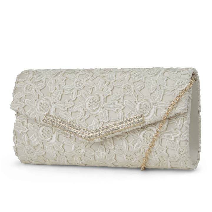 Ashley Lace Envelope Evening Clutch (Ivory) for wholesale by Jessica McClintock