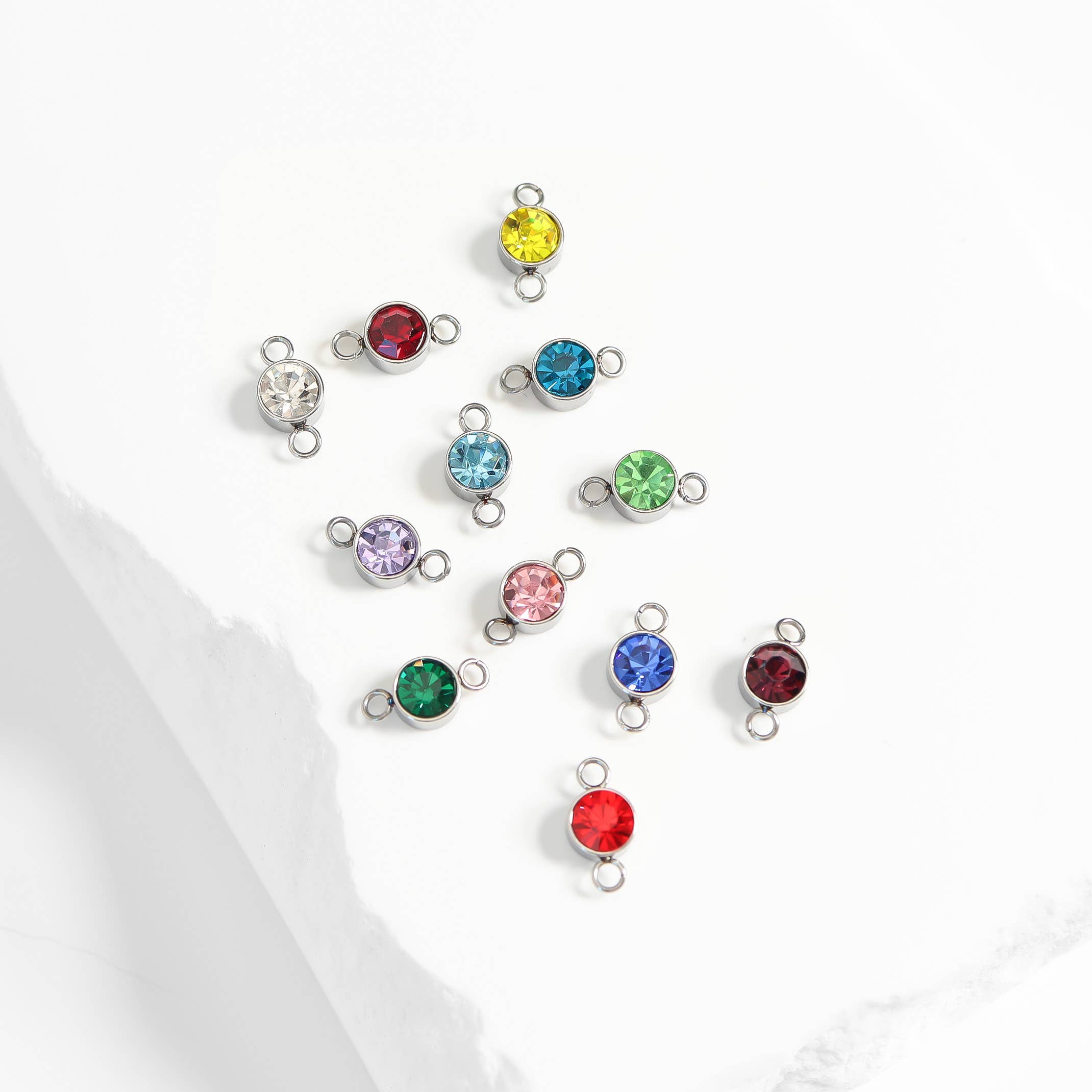 WJW - Wholesale Individual Charm/Pendant - Stainless Steel Cubic Zirconia Birthstone Connector Charms3