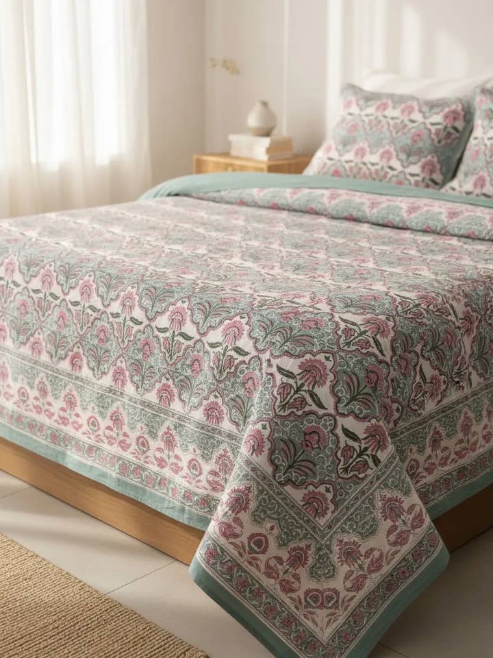 Jaipuri Blumen-Blockdruck Baumwollbettlaken King Size Fein!!! für den Großhandel von The Eastern Loom