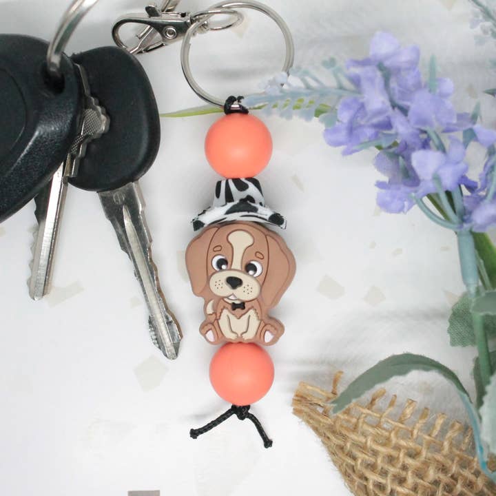 Dog with Cowboy Hat Silicone Beaded Keychain for wholesale by Kaysticks.co
