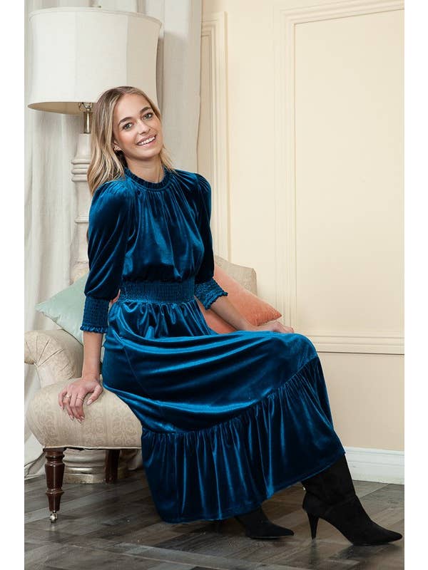 Reborn J - Wholesale Dress - Women's - Velvet Three Quarter Sleeve Midi Dress22