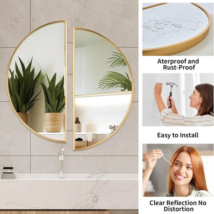 Gold Half Circle Wall Mirror 24x12 Inch Aluminum Alloy for wholesale on Faire3