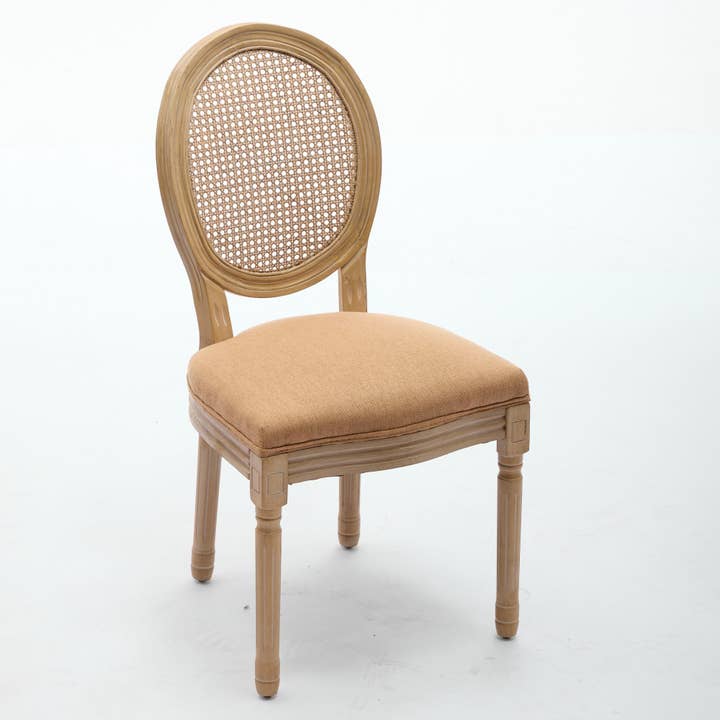 French Style Linen Rattan Back Dining Chairs Set of 2 for wholesale by HOMYCASA DESIGN INC