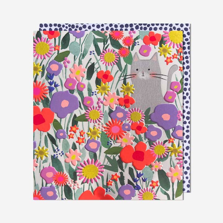 Floral Cat Blank Card for wholesale by Pigment Productions Ltd