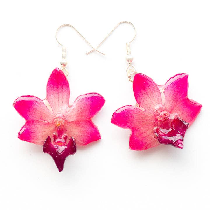 Hanami Real Flower Jewelry - Wholesale Dangle Earrings - Pink Real Orchid Flower Earrings0