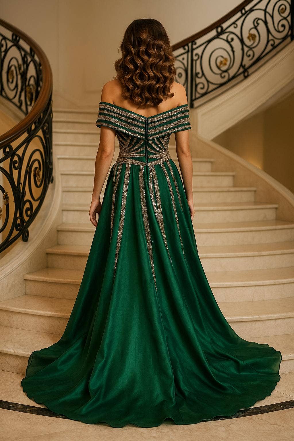 GREEN Off the shoulder sweetheart neckline, beaded details, leg sl for wholesale on Faire1