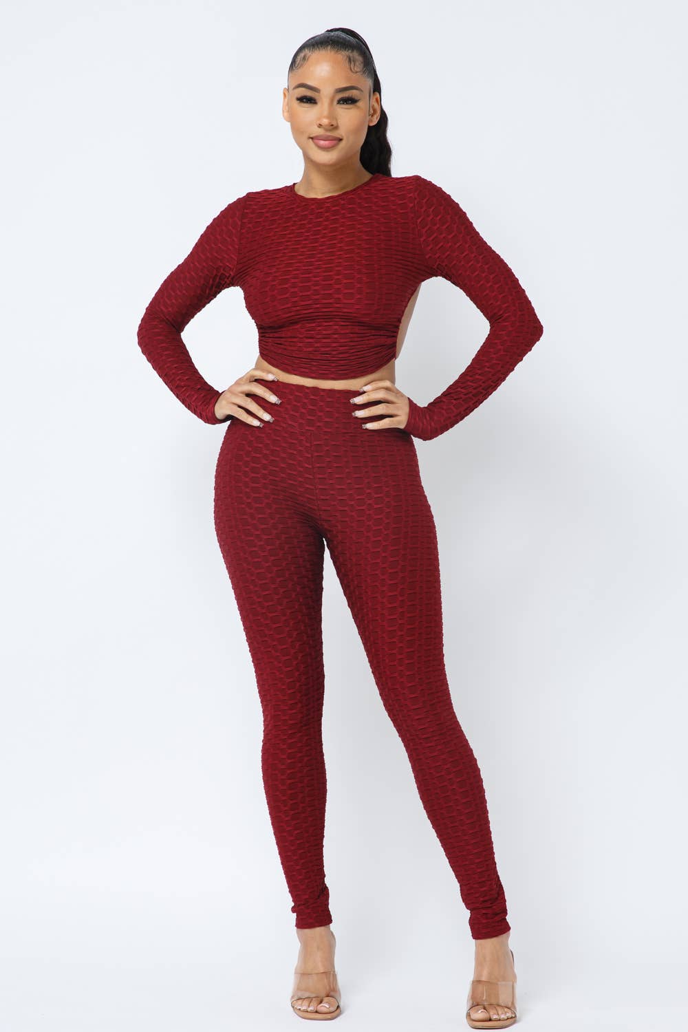 Julia by LoveJ - Wholesale Top & Pant Set (NOT Loungewear) - Women's - Honeycomb Open Back Tie Top and Leggings Set1