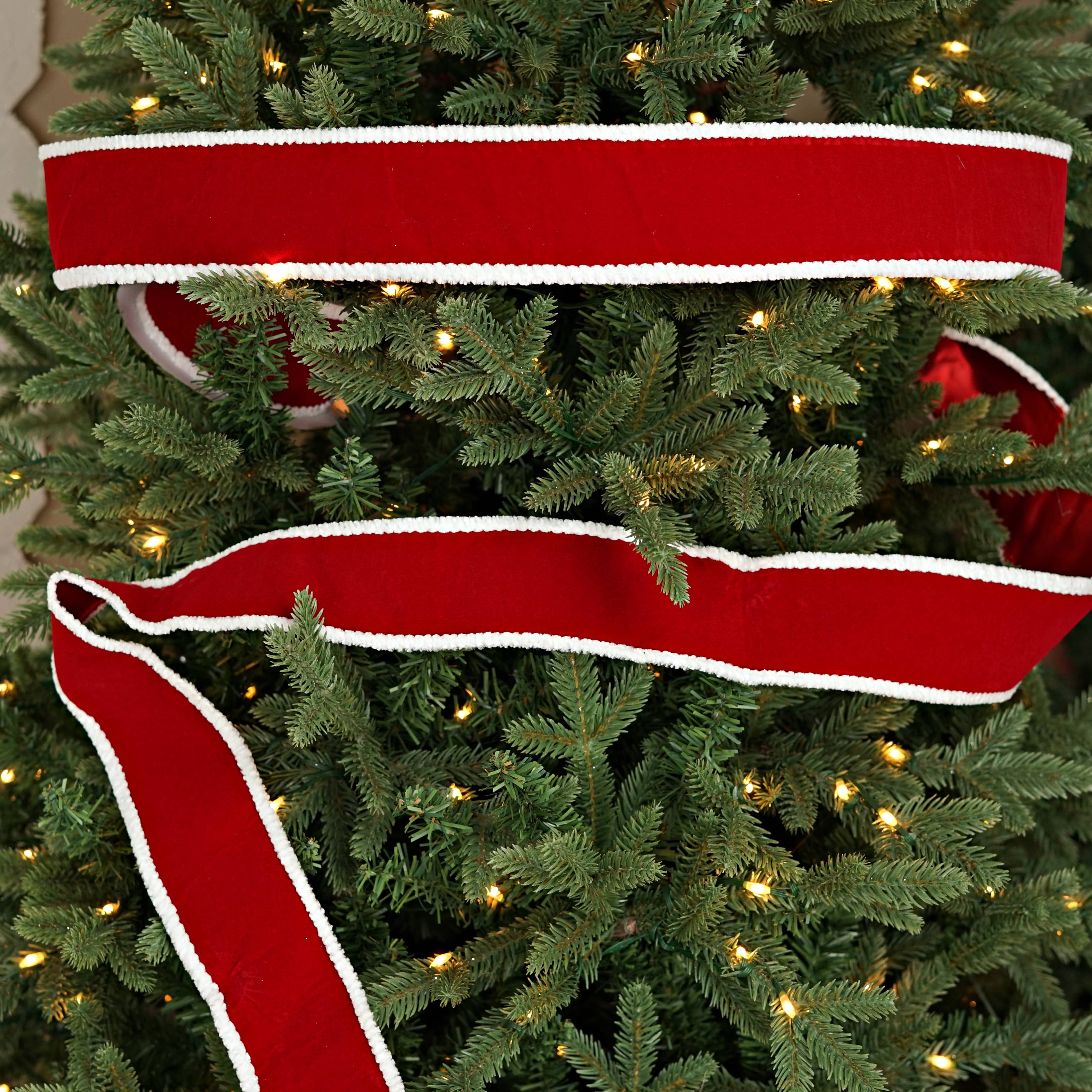 Holiday Depot Inc. - Wholesale Ribbon - Gift Wrapping - 57R0920 - 2.5inWx10Yard Wired Ribbon-Flock Red/Snowy Wire/Re5