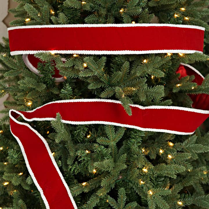 Holiday Depot Inc. - Wholesale Ribbon - Gift Wrapping - 57R0920 - 2.5inWx10Yard Wired Ribbon-Flock Red/Snowy Wire/Re5